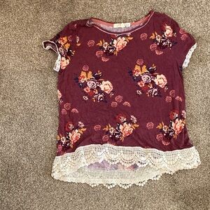 Rewind Burgundy Floral Lace women’s  Tee